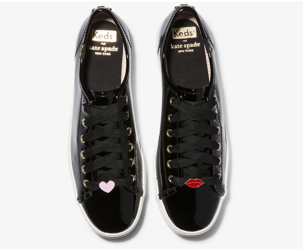 Tenis Keds Mujer Negros - Kate Spade New York Triple Kick Patent Cuero - 3972-YMCBJ